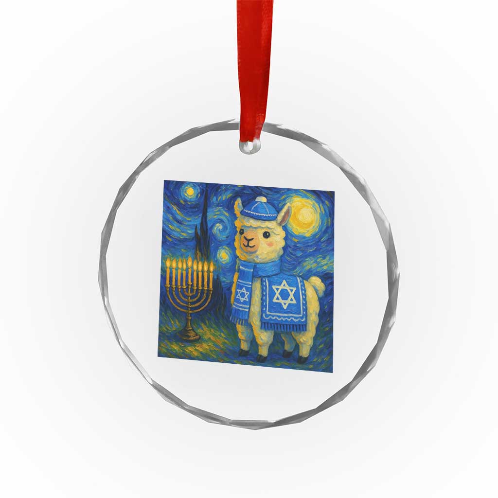 Starry Hanukkah Night Crystal Glass Ornament Funny Llama Jewish Holiday Gift - Wonder Print Shop