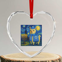 Starry Hanukkah Night Heart Crystal Glass Ornament Funny Llama Jewish Holiday Gift - Wonder Print Shop