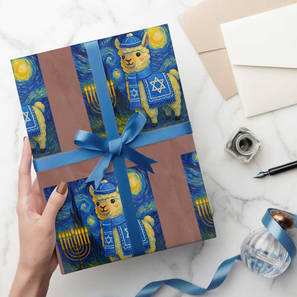 Starry Hanukkah Night Wrapping Paper Roll Funny Llama Jewish Holiday Gift - Wonder Print Shop