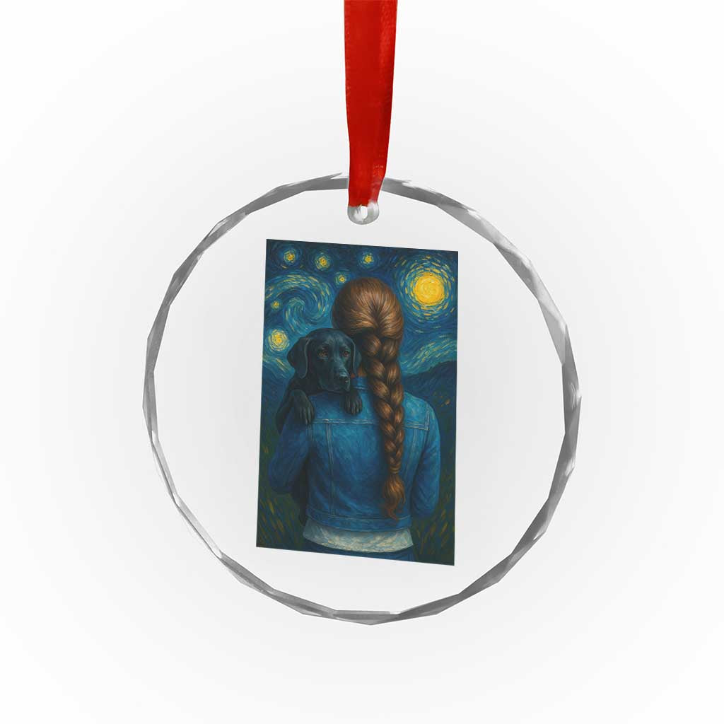 Starry Night Art Parody Crystal Glass Ornament Girl And Labrador Retriever Dog Mom Gift - Wonder Print Shop