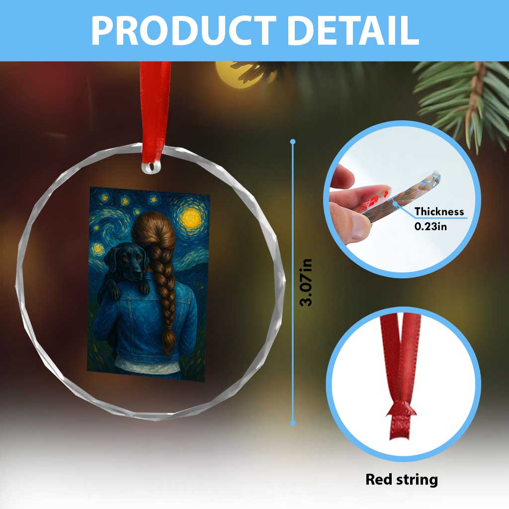 Starry Night Art Parody Crystal Glass Ornament Girl And Labrador Retriever Dog Mom Gift - Wonder Print Shop