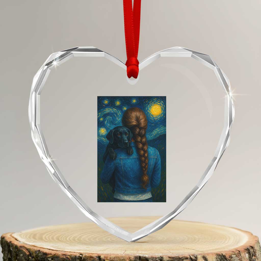 Starry Night Art Parody Heart Crystal Glass Ornament Girl And Labrador Retriever Dog Mom Gift - Wonder Print Shop