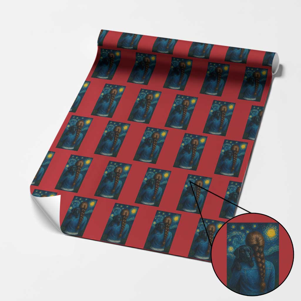 Starry Night Art Parody Wrapping Paper Roll Girl And Labrador Retriever Dog Mom Gift - Wonder Print Shop