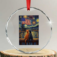 Starry Night Cat Patriotic American Pride Crystal Glass Ornament