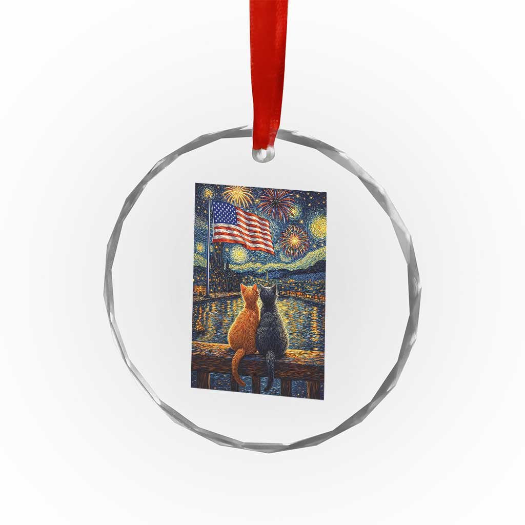 Starry Night Cat Patriotic American Pride Crystal Glass Ornament