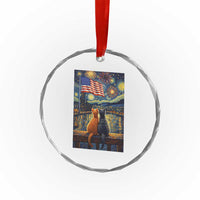 Starry Night Cat Patriotic American Pride Crystal Glass Ornament