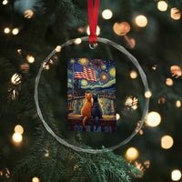 Starry Night Cat Patriotic American Pride Crystal Glass Ornament