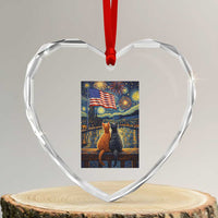 Starry Night Cat Patriotic American Pride Heart Crystal Glass Ornament
