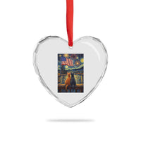 Starry Night Cat Patriotic American Pride Heart Crystal Glass Ornament