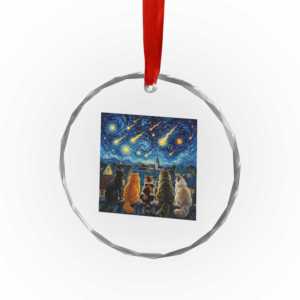 Starry Night Cats Watching Meteors Crystal Glass Ornament Astronomy Lover Gift