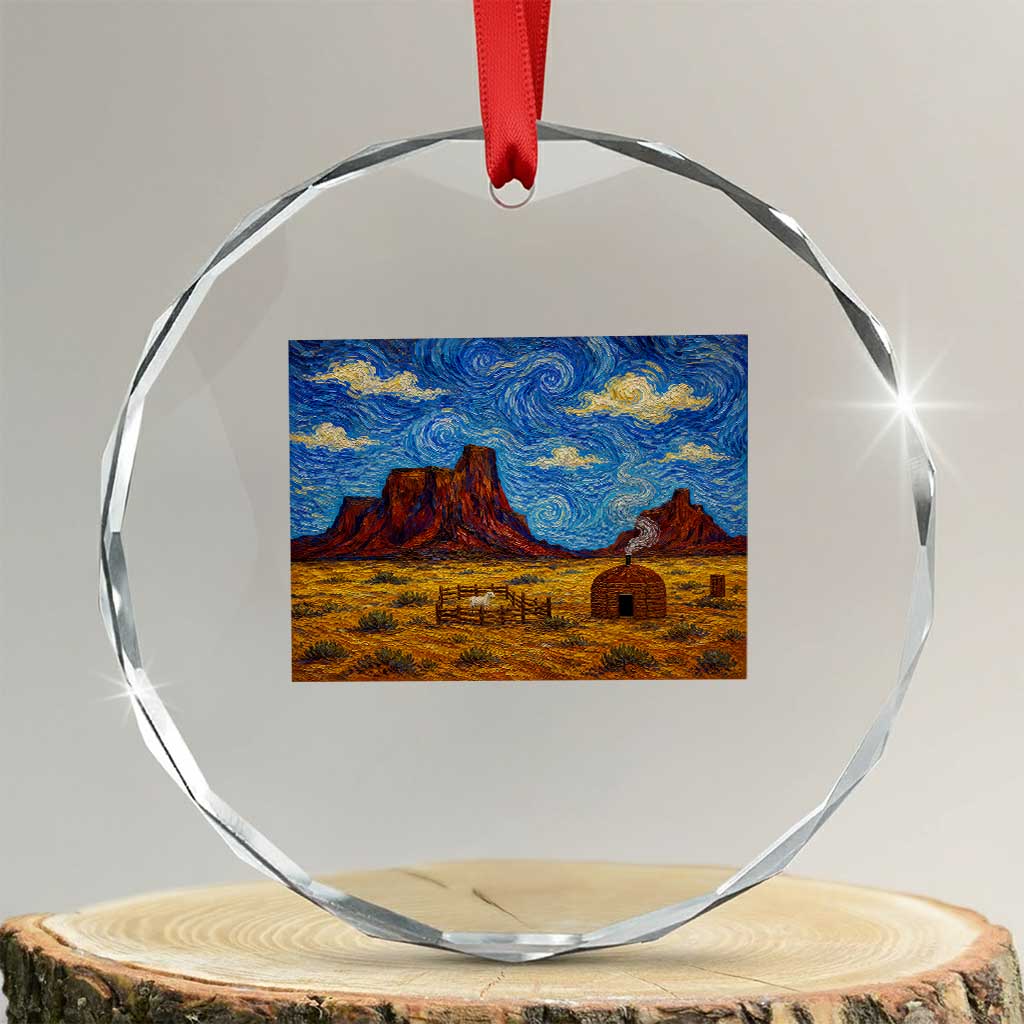 Starry Night Desert Monument Valley Crystal Glass Ornament Hogan Home Oil Painting Graphic