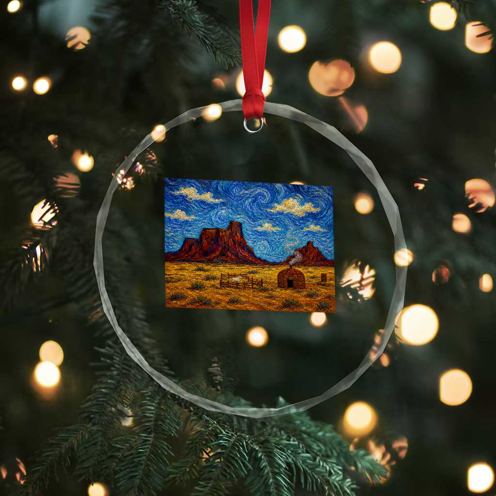 Starry Night Desert Monument Valley Crystal Glass Ornament Hogan Home Oil Painting Graphic