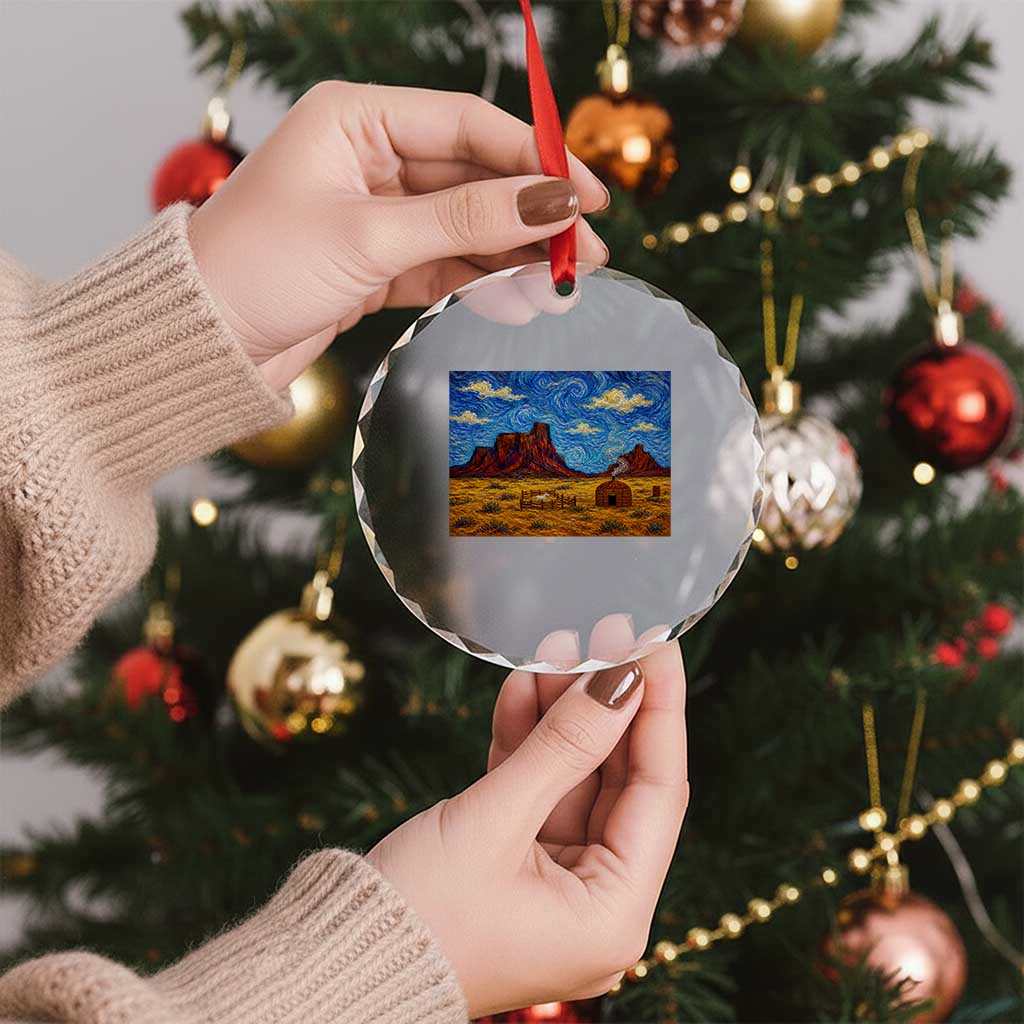 Starry Night Desert Monument Valley Crystal Glass Ornament Hogan Home Oil Painting Graphic