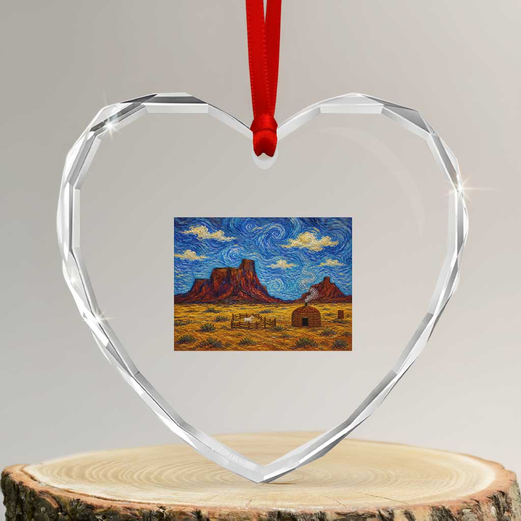 Starry Night Desert Monument Valley Heart Crystal Glass Ornament Hogan Home Oil Painting Graphic