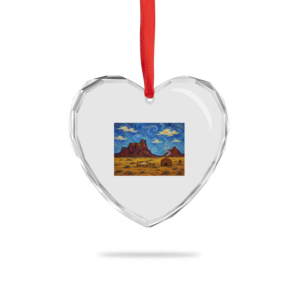 Starry Night Desert Monument Valley Heart Crystal Glass Ornament Hogan Home Oil Painting Graphic