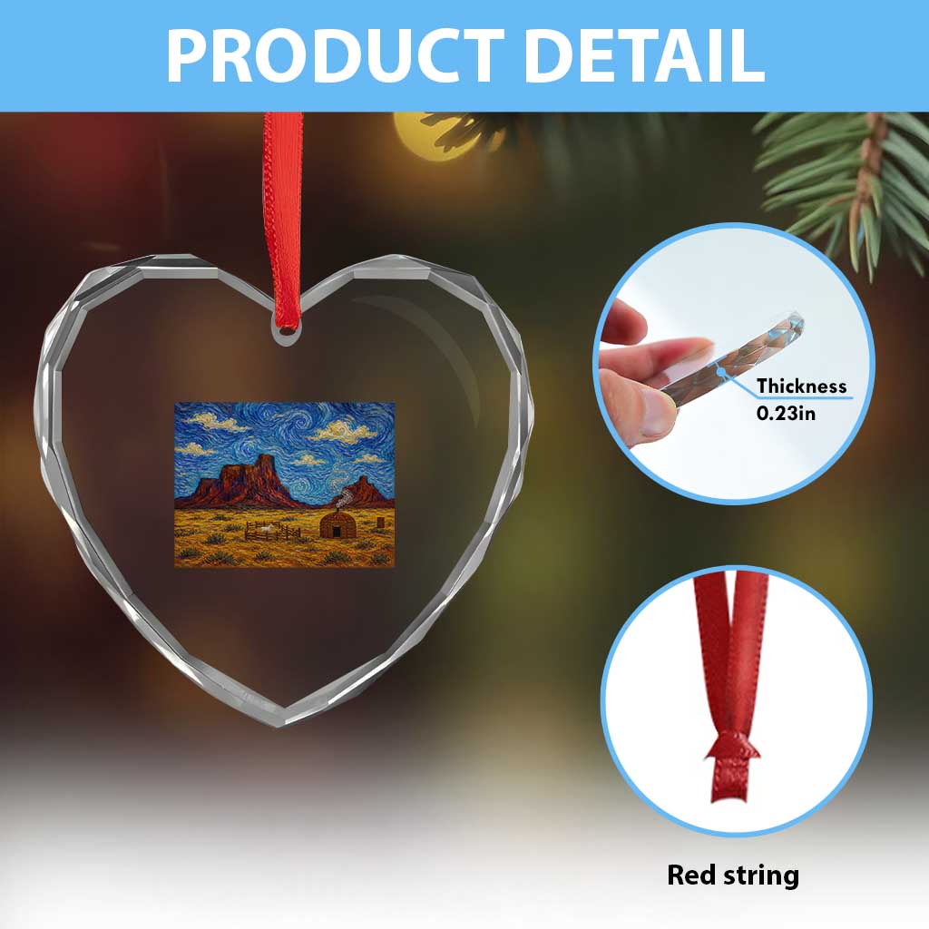 Starry Night Desert Monument Valley Heart Crystal Glass Ornament Hogan Home Oil Painting Graphic