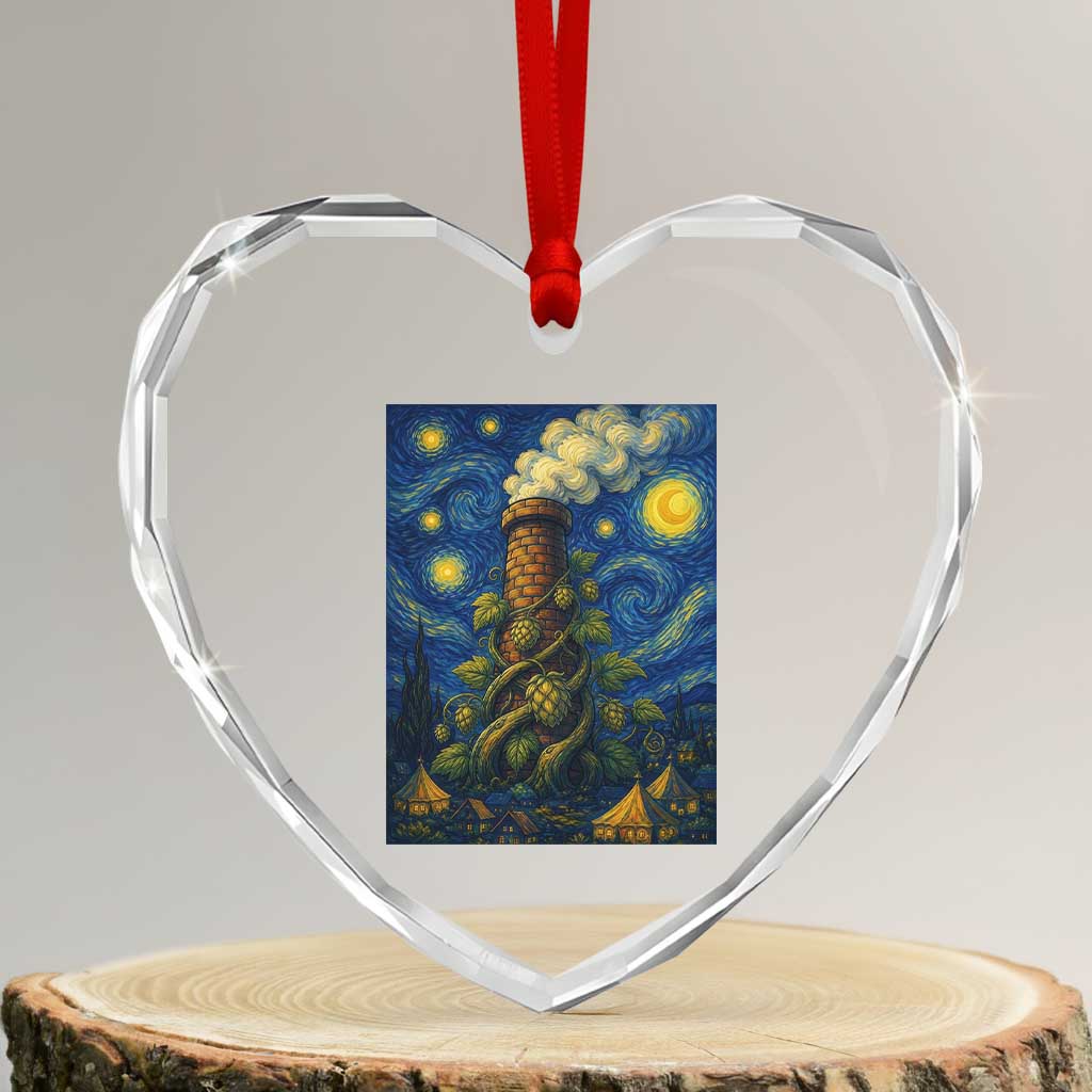 Starry Night Hops Brewery Heart Crystal Glass Ornament Vintage Hops Beer Lover Painterly