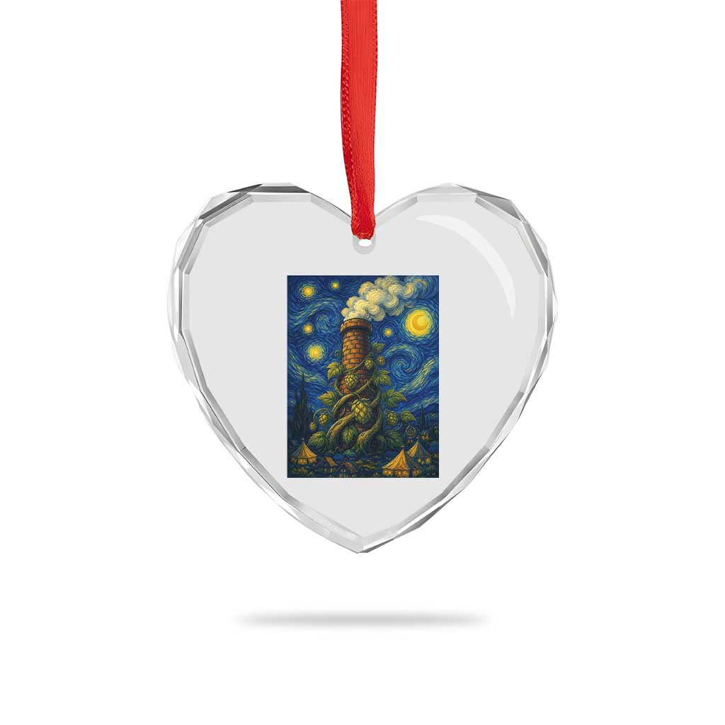 Starry Night Hops Brewery Heart Crystal Glass Ornament Vintage Hops Beer Lover Painterly