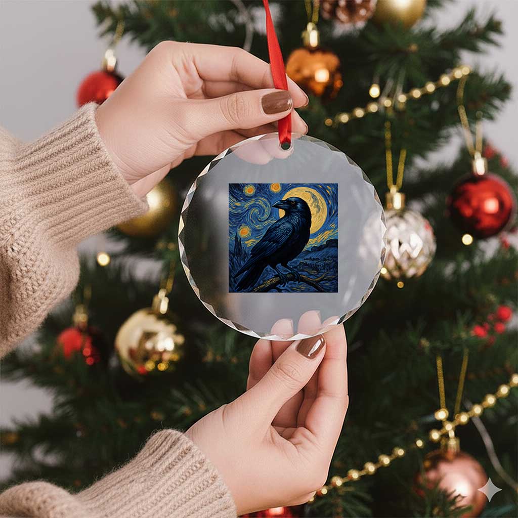 Starry Night Raven Moon Van Gogh Crystal Glass Ornament - Wonder Print Shop