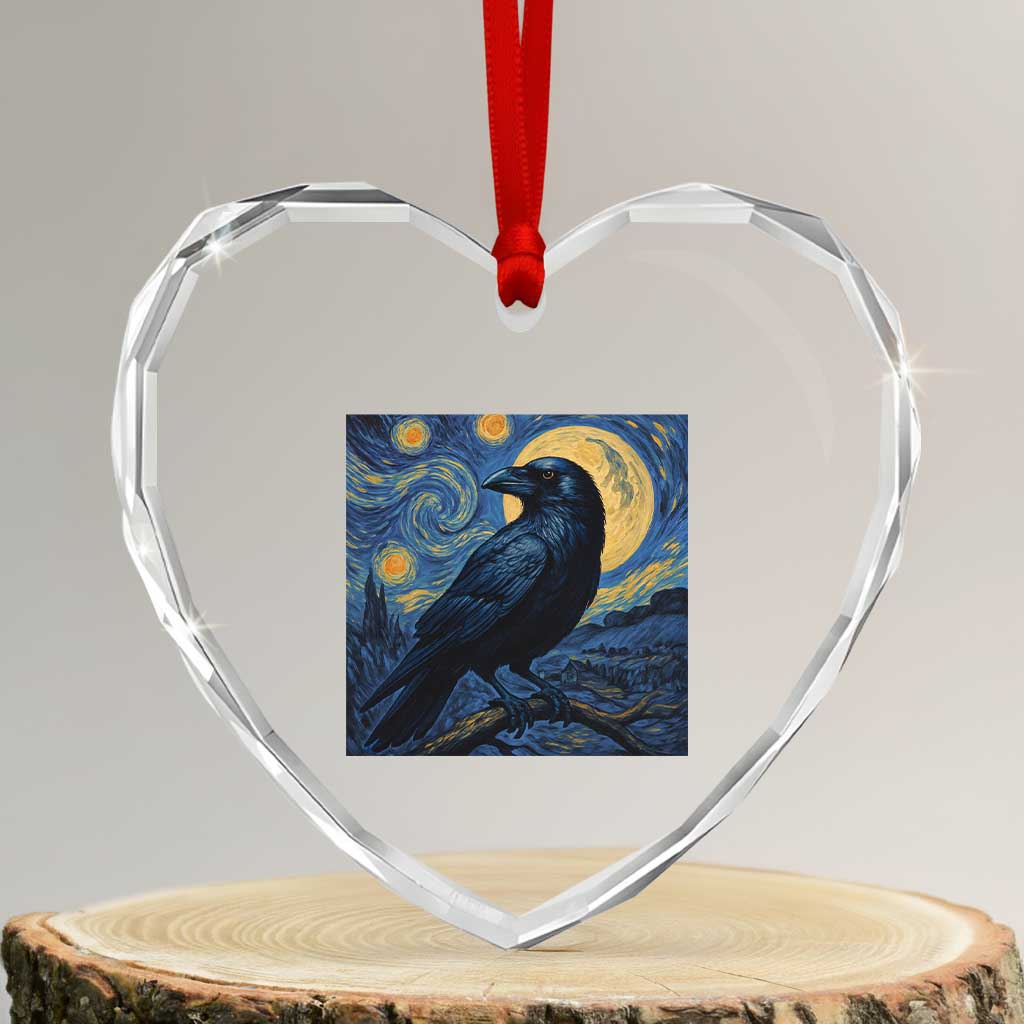Starry Night Raven Moon Van Gogh Heart Crystal Glass Ornament - Wonder Print Shop