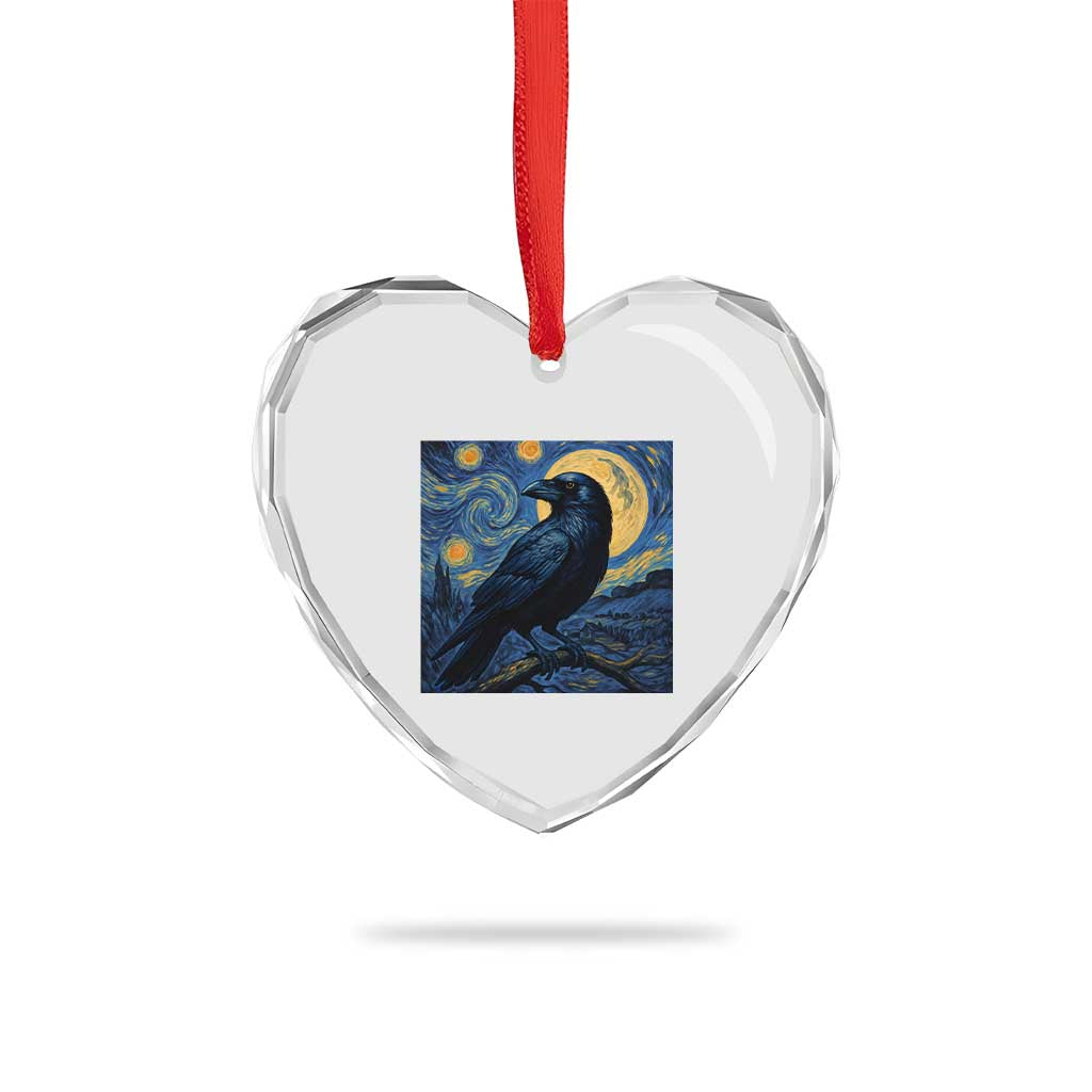Starry Night Raven Moon Van Gogh Heart Crystal Glass Ornament - Wonder Print Shop