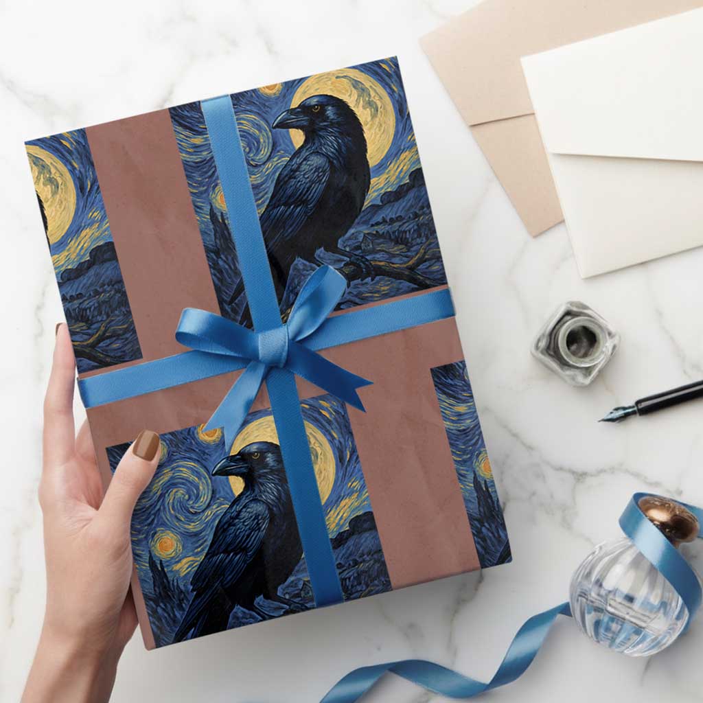 Starry Night Raven Moon Van Gogh Wrapping Paper Roll - Wonder Print Shop