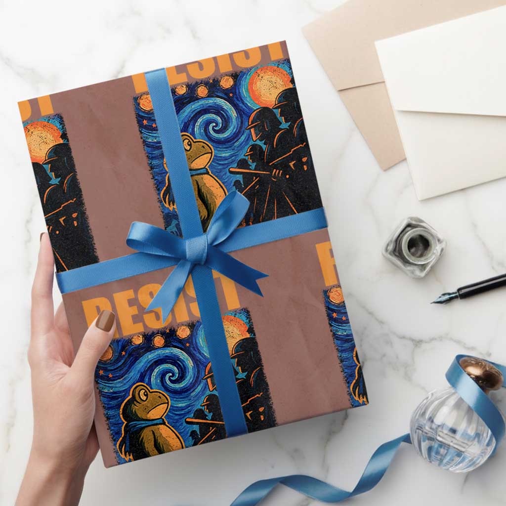 Starry Night Resist Frog Wrapping Paper Roll Resistance Protest Surreal Art Graphic - Wonder Print Shop