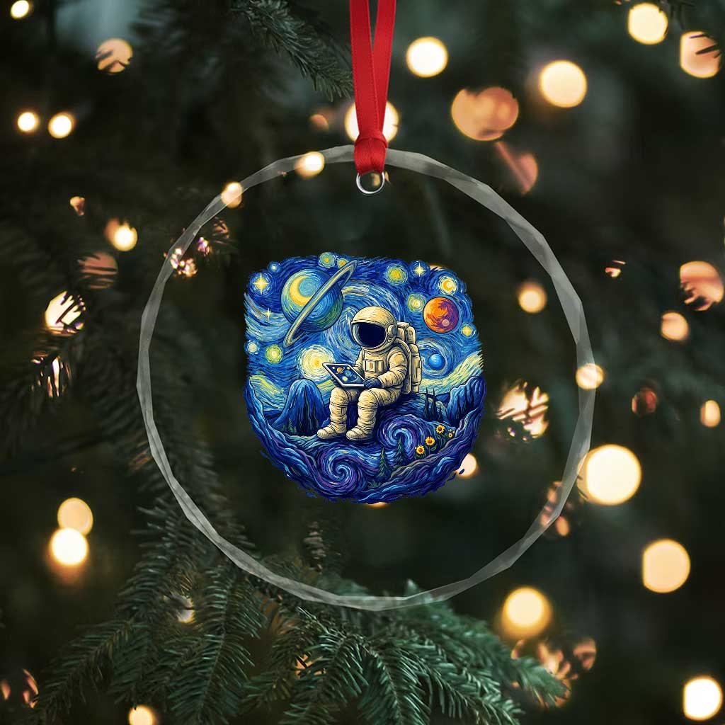 Starry Night Space Bookworm Crystal Glass Ornament Funny Astronaut Reader Gift