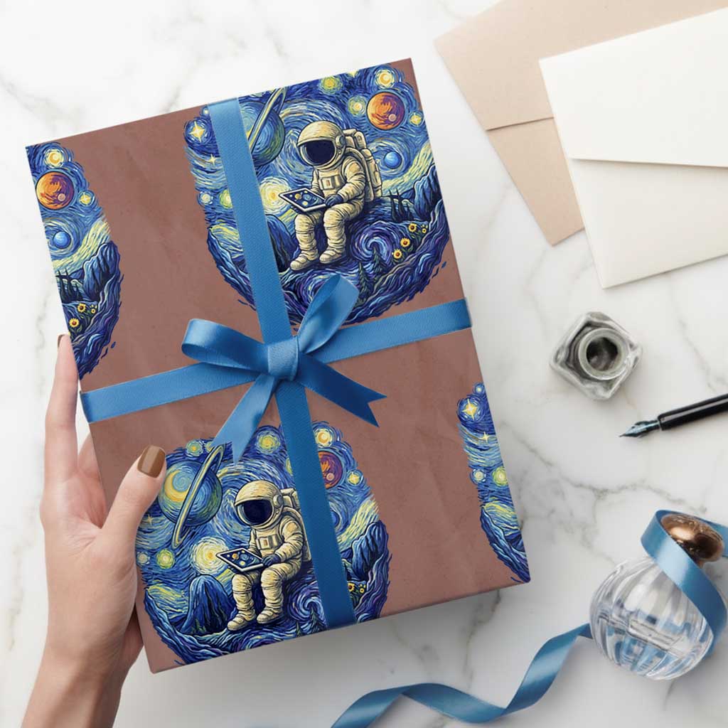 Starry Night Space Bookworm Wrapping Paper Roll Funny Astronaut Reader Gift