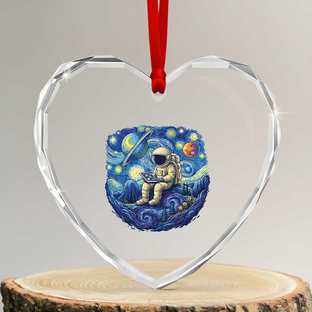 Starry Night Space Bookworm Heart Crystal Glass Ornament Funny Astronaut Reader Gift