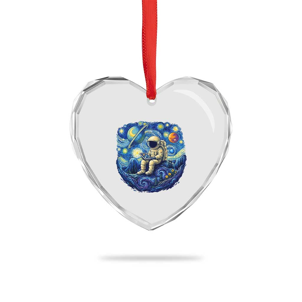 Starry Night Space Bookworm Heart Crystal Glass Ornament Funny Astronaut Reader Gift