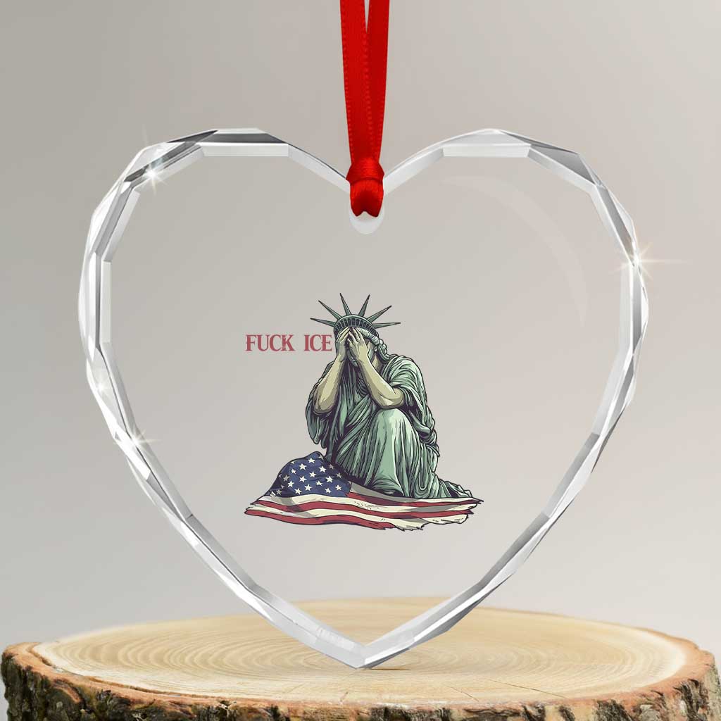 Statue of Liberty Anti ICE Deportation Human Rights Protest Heart Crystal Glass Ornament