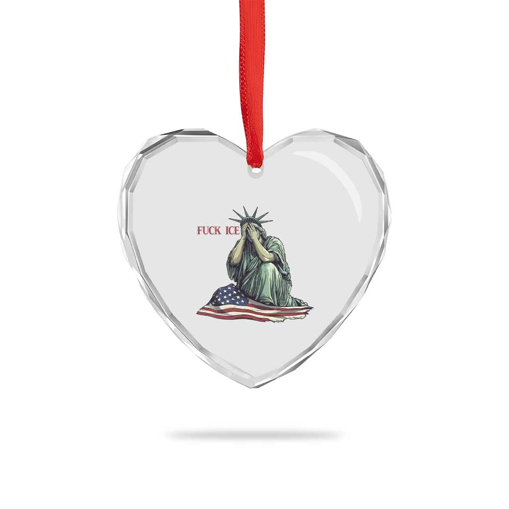 Statue of Liberty Anti ICE Deportation Human Rights Protest Heart Crystal Glass Ornament