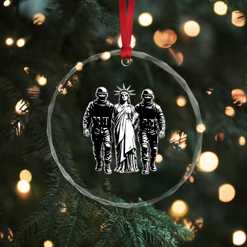 Statue Of Liberty Arrested Crystal Glass Ornament Funny Immigrant Rights Political Protest