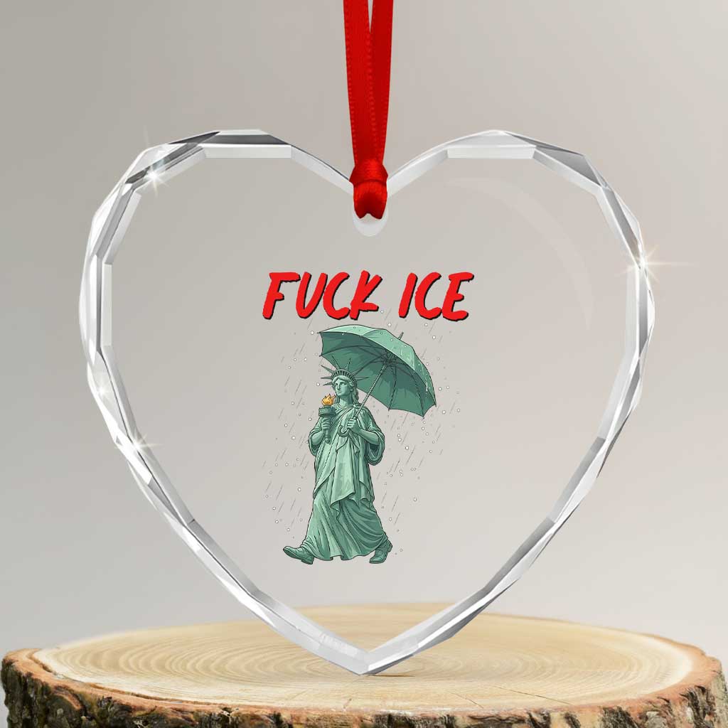 Statue of Liberty Crying Anti ICE Protest Meme Heart Crystal Glass Ornament