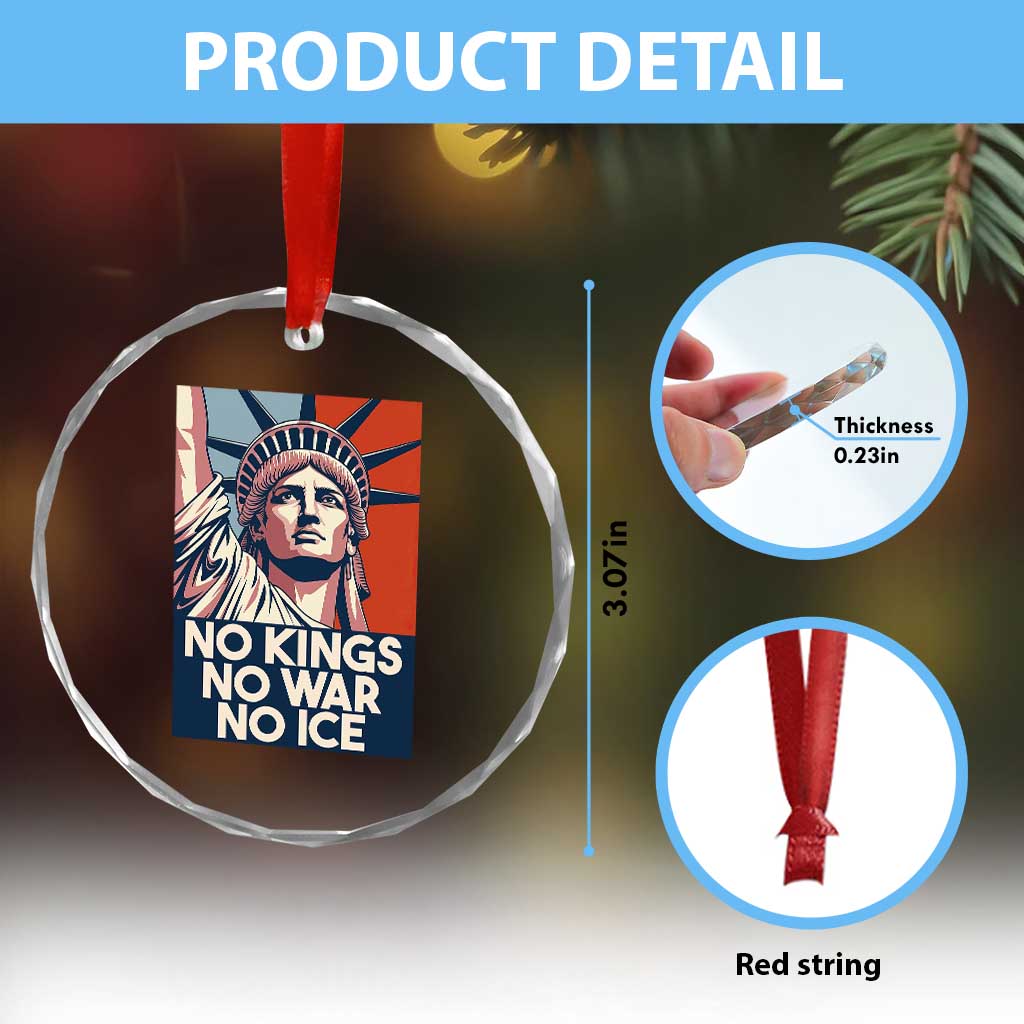 Statue Of Liberty No Kings No War No Ice Crystal Glass Ornament Freedom Protest Gift