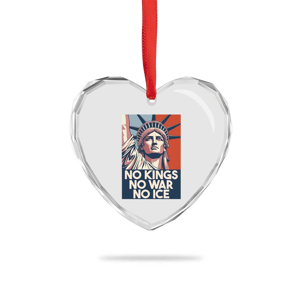 Statue Of Liberty No Kings No War No Ice Heart Crystal Glass Ornament Freedom Protest Gift