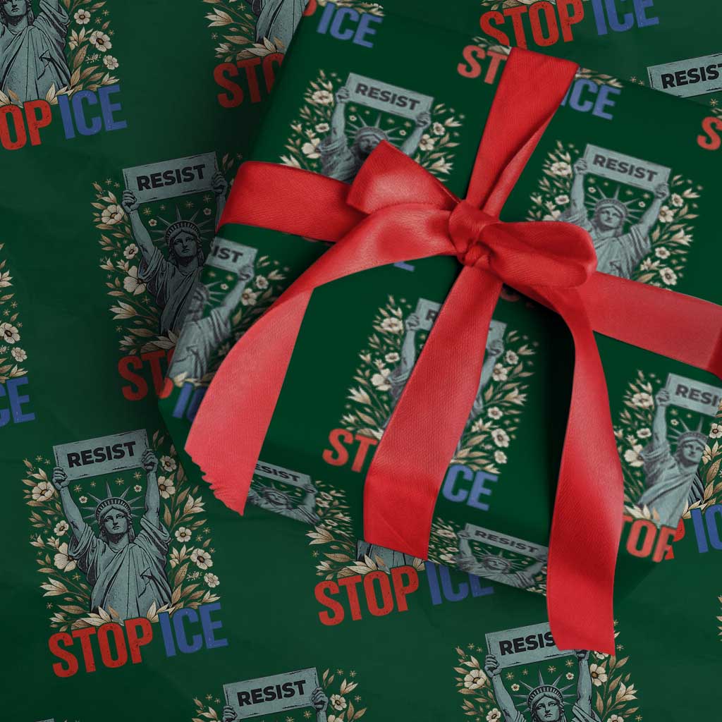Statue of Liberty Resist Stop Ice Wrapping Paper Roll Floral Activist for Justice and Freedom