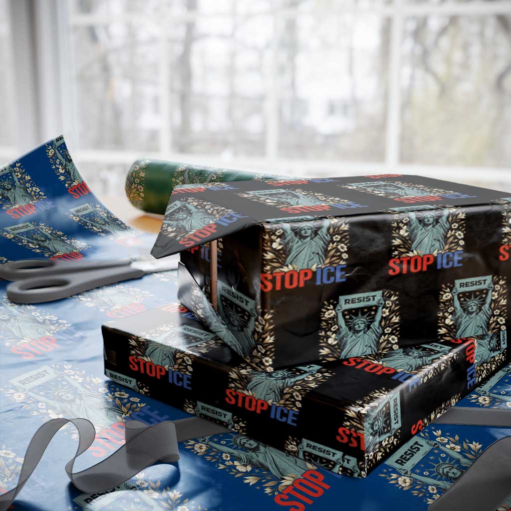 Statue of Liberty Resist Stop Ice Wrapping Paper Roll Floral Activist for Justice and Freedom