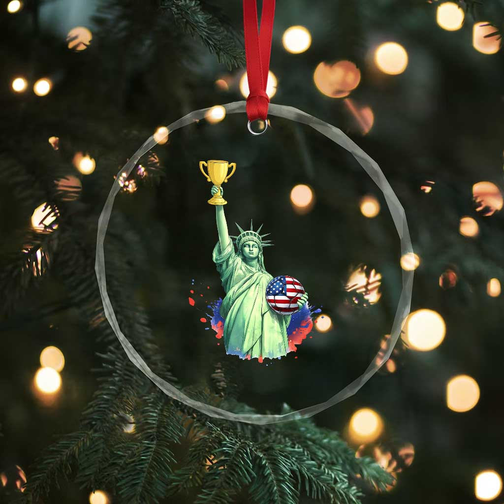 Statue Of Liberty Soccer Cup Crystal Glass Ornament USA Soccer Lover Gift