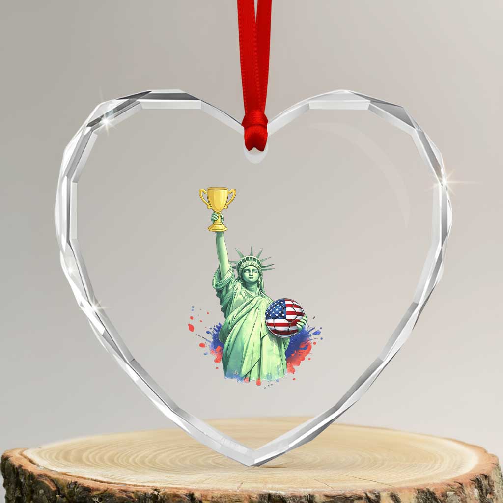 Statue Of Liberty Soccer Cup Heart Crystal Glass Ornament USA Soccer Lover Gift