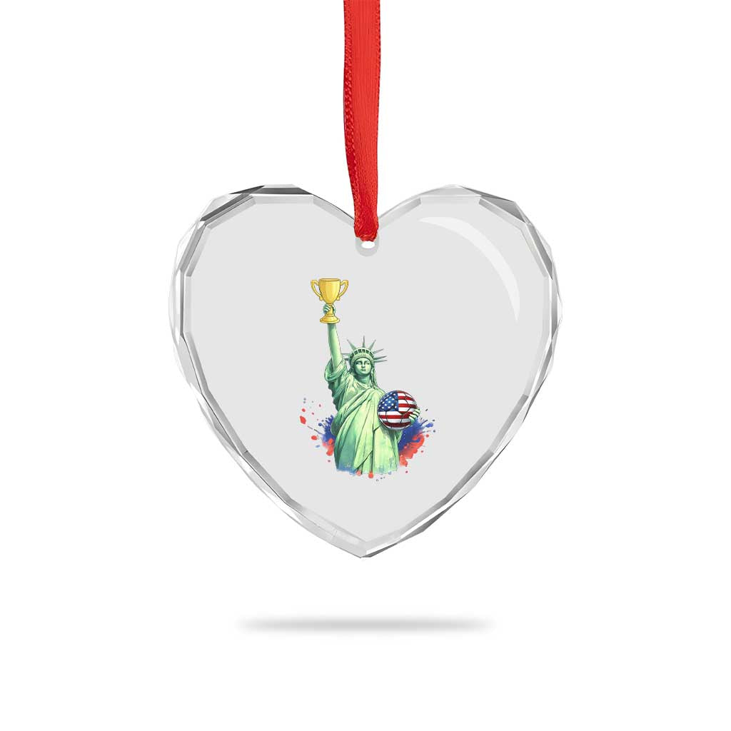 Statue Of Liberty Soccer Cup Heart Crystal Glass Ornament USA Soccer Lover Gift