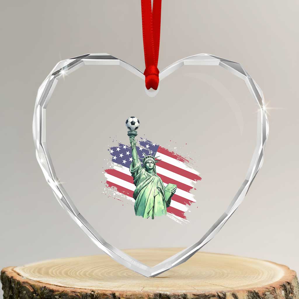 Statue Of Liberty Soccer Lover Heart Crystal Glass Ornament New Yorker Fan Gift