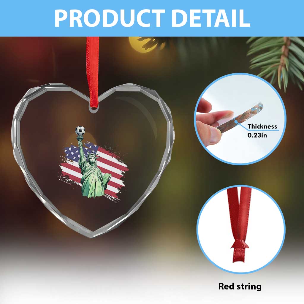 Statue Of Liberty Soccer Lover Heart Crystal Glass Ornament New Yorker Fan Gift