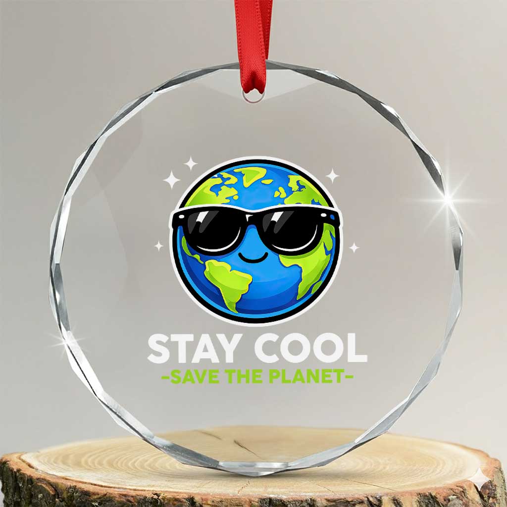 Stay Cool Save The Planet Eco-Friendly Earth Day Crystal Glass Ornament Cute Cartoon Globe with Sunglasses for Environmental Awareness