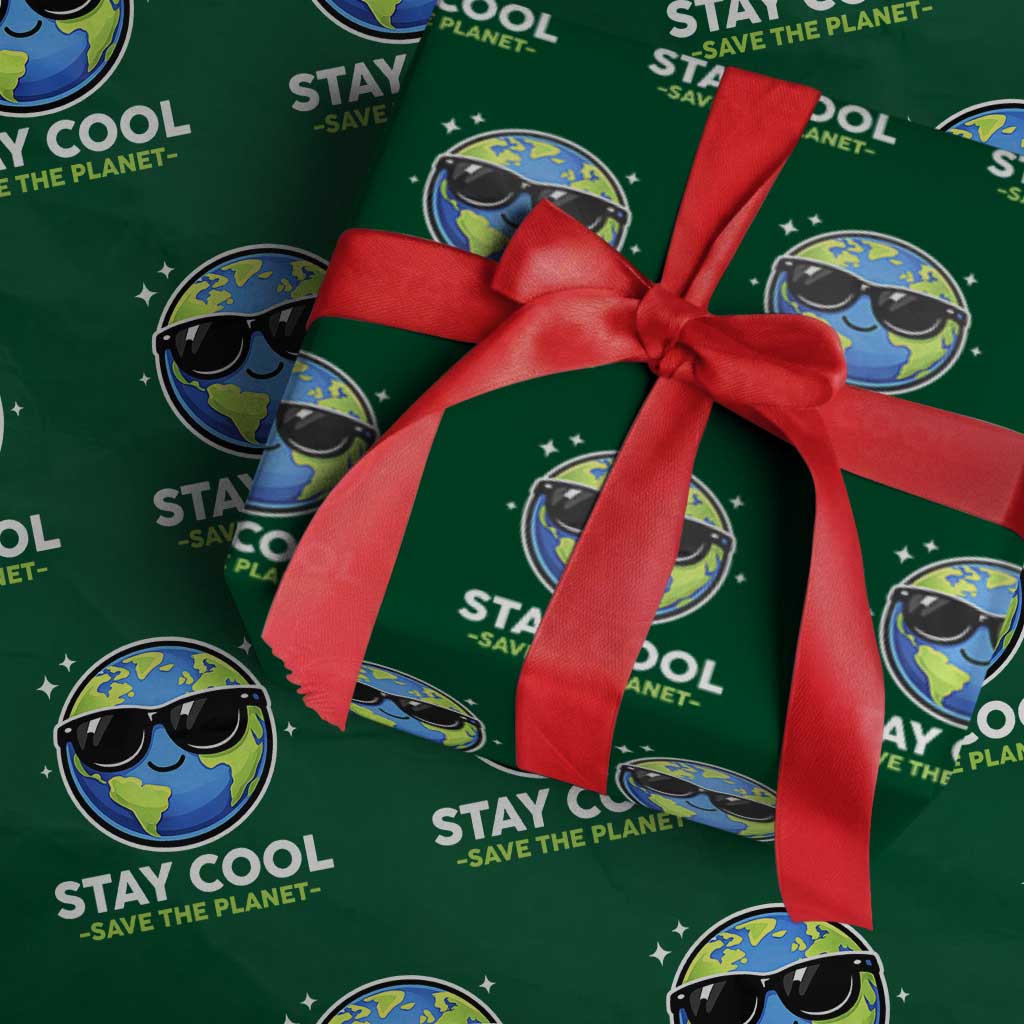 Stay Cool Save The Planet Eco-Friendly Earth Day Wrapping Paper Roll Cute Cartoon Globe with Sunglasses for Environmental Awareness