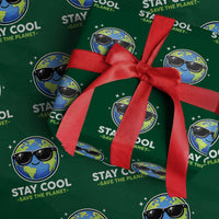 Stay Cool Save The Planet Eco-Friendly Earth Day Wrapping Paper Roll Cute Cartoon Globe with Sunglasses for Environmental Awareness