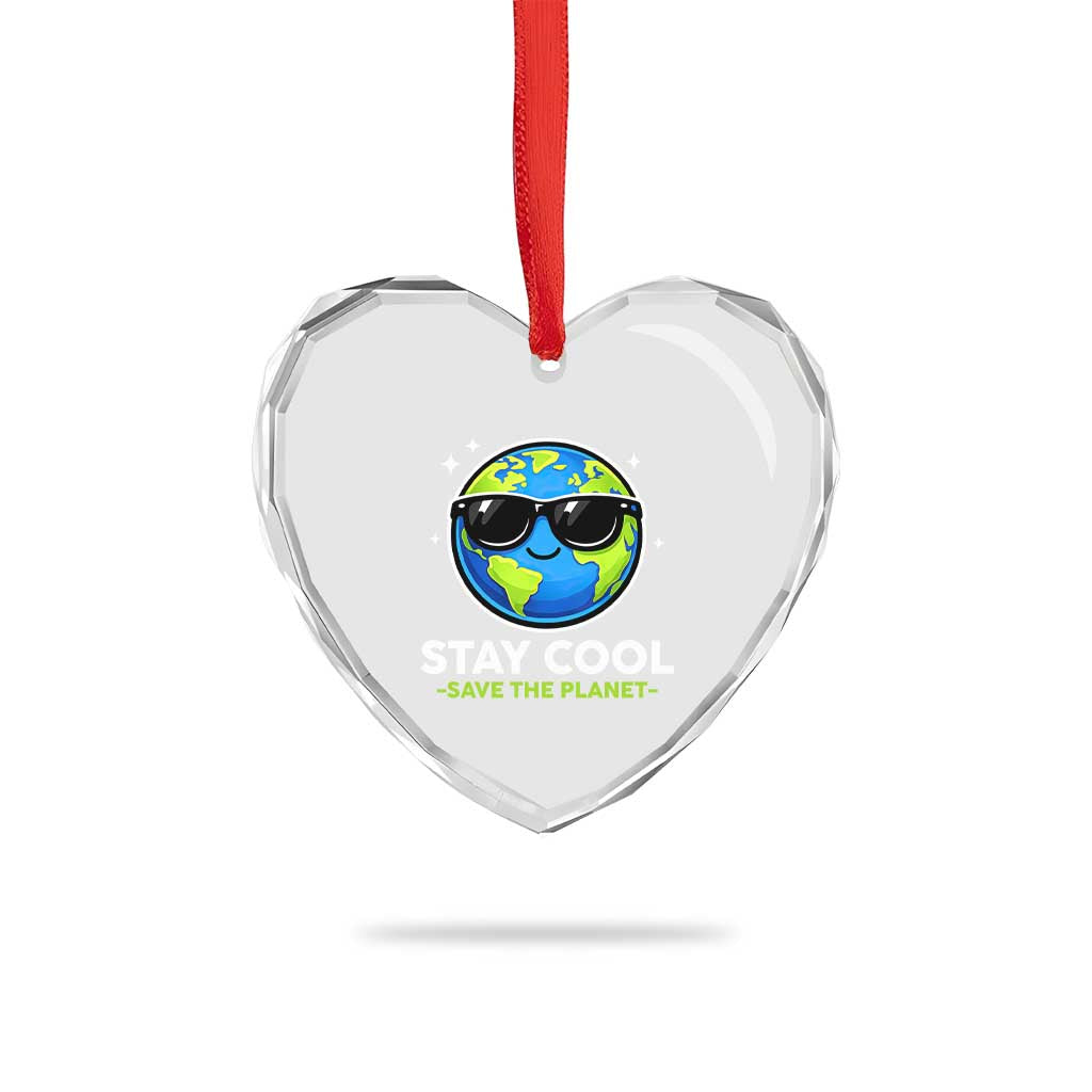 Stay Cool Save The Planet Eco-Friendly Earth Day Heart Crystal Glass Ornament Cute Cartoon Globe with Sunglasses for Environmental Awareness