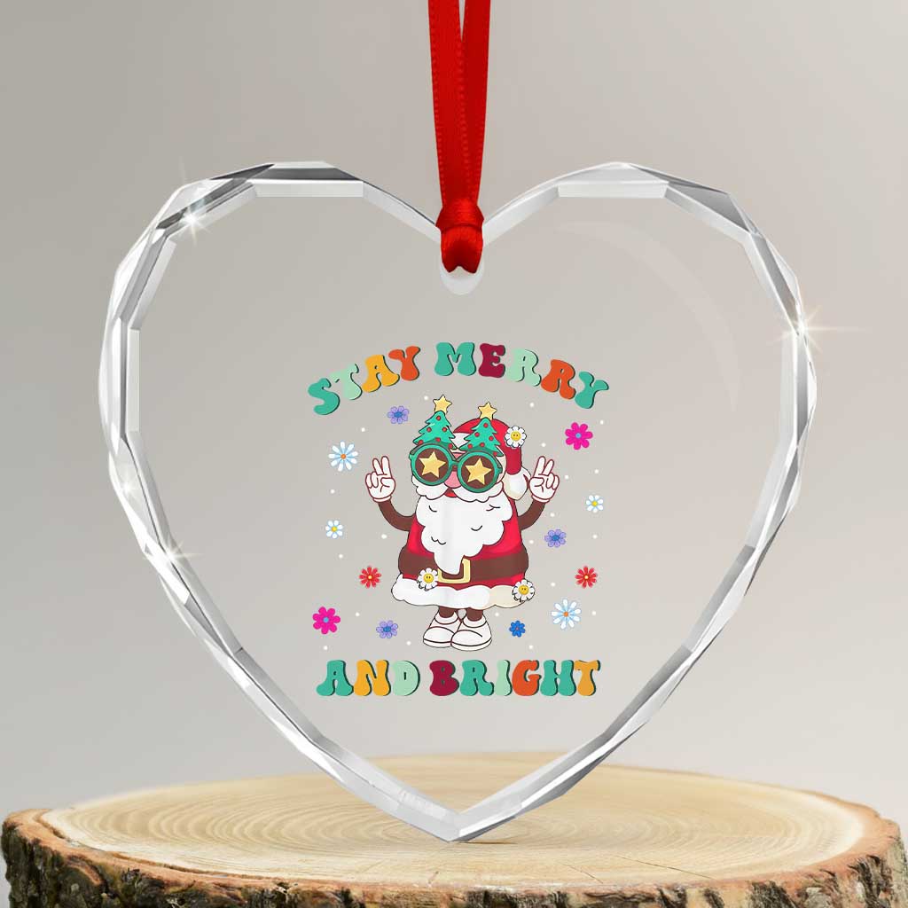 Stay Marry And Bright Groovy Xmas Hippie Santa Heart Crystal Glass Ornament - Wonder Print Shop
