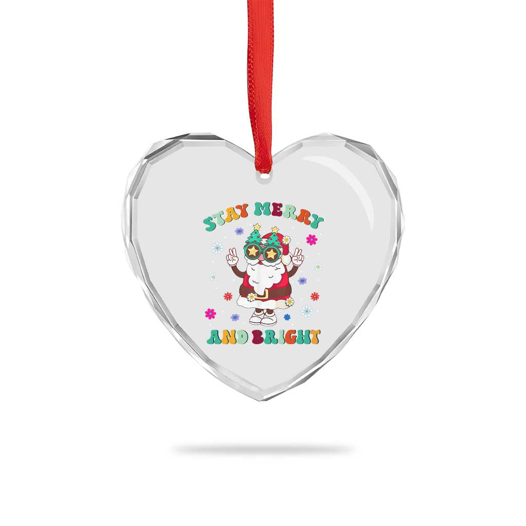 Stay Marry And Bright Groovy Xmas Hippie Santa Heart Crystal Glass Ornament - Wonder Print Shop